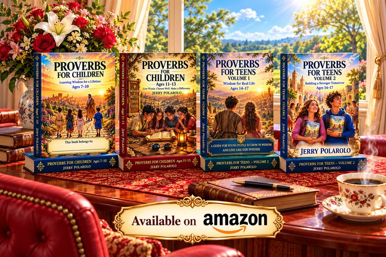 All four Proverbs For Wisdom books standing together on a table